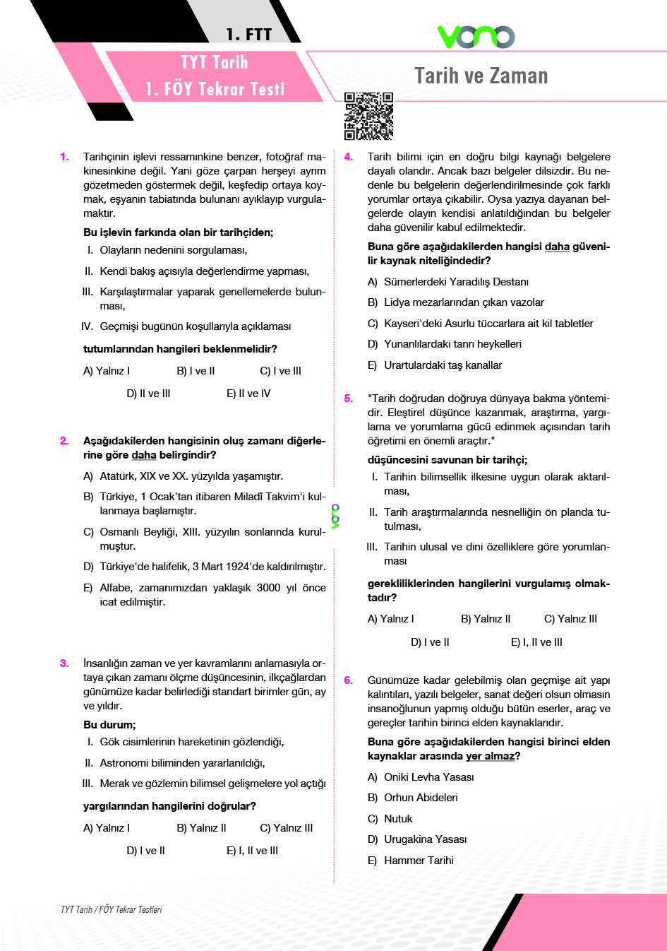 TYT Tarih Föy Tekrar Testleri